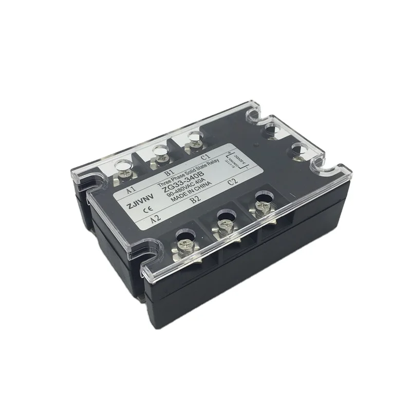 

ZJIVNV Three Phase Solid State Relay 3-32vdc To 90~480vac DC Control AC with Plastic Cover DC-AC SSR-40DA ZG33-340B