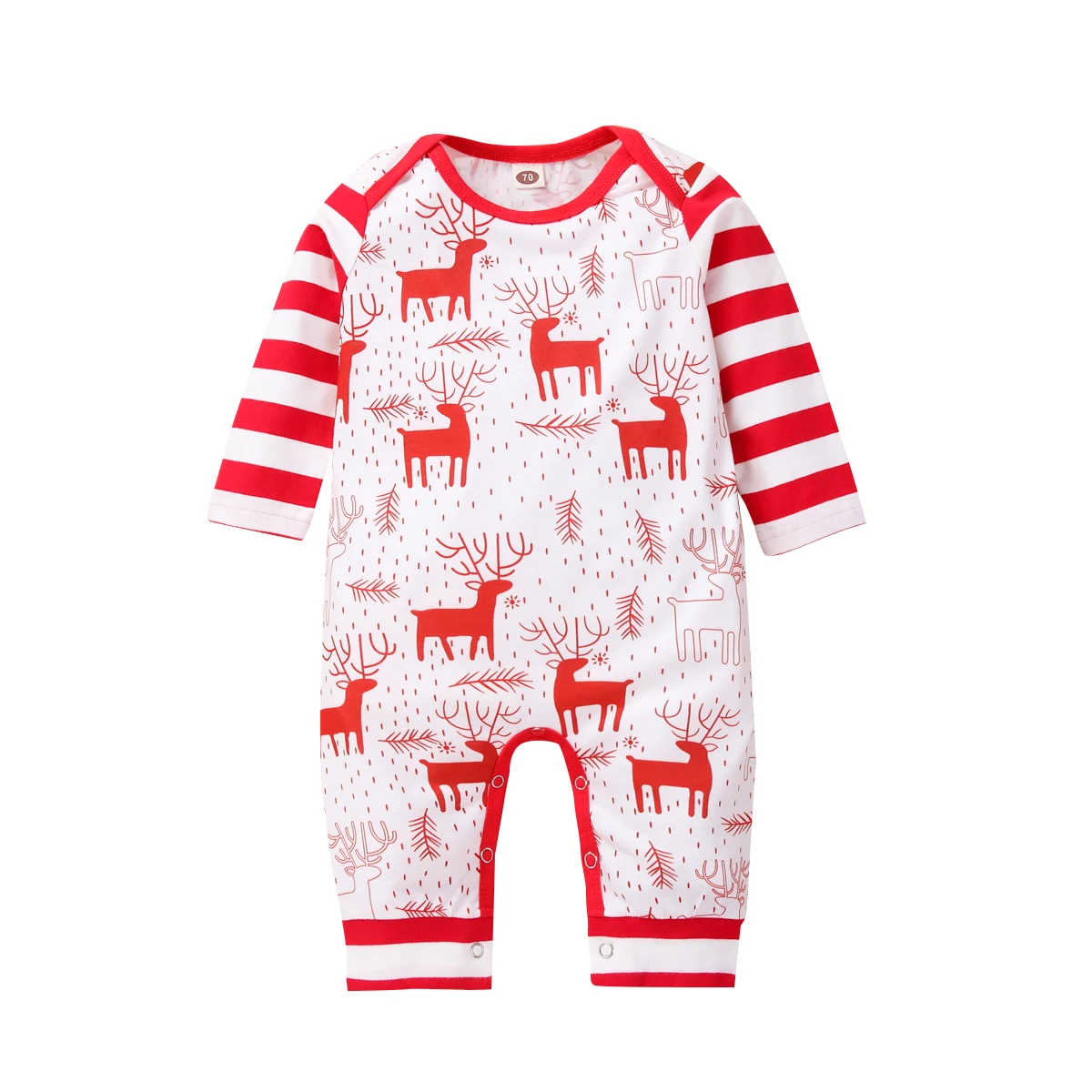 

Hot Sale Christmas Infant Outfit Warm Elastic Fabric Baby Boy's Rompers Red White Striped Elk Pattern Baby Cute Rompers, Pic show