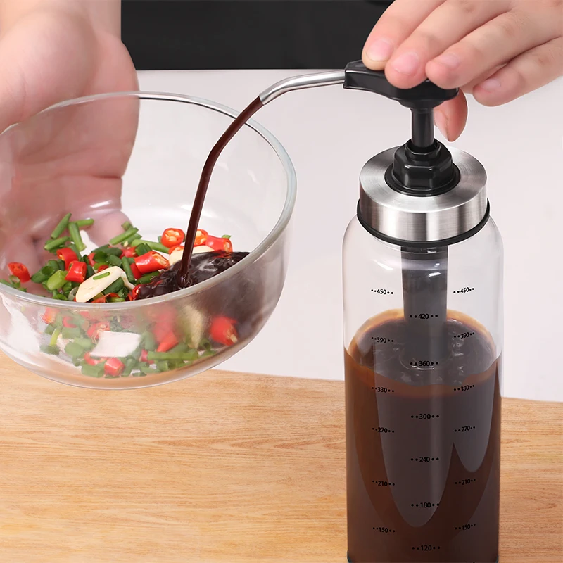 

Kitchen Cooking Oil Glass Bottles With Pump Dispensers, Squeeze Nozzle Oil Bottle