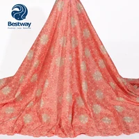 

Bestway 100% cotton embroidery polish african swiss voile Lace fabric with stones