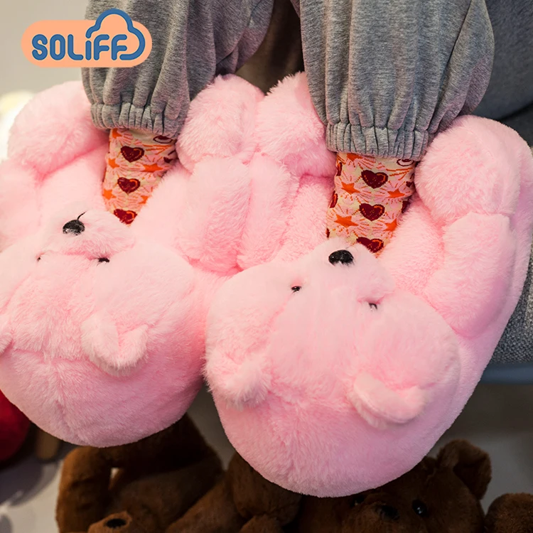 

2021 very Cheap teddy bear Slippers brown Indoor Lady Shoes Women House Slippers Plush teddy bear slippers For Girls