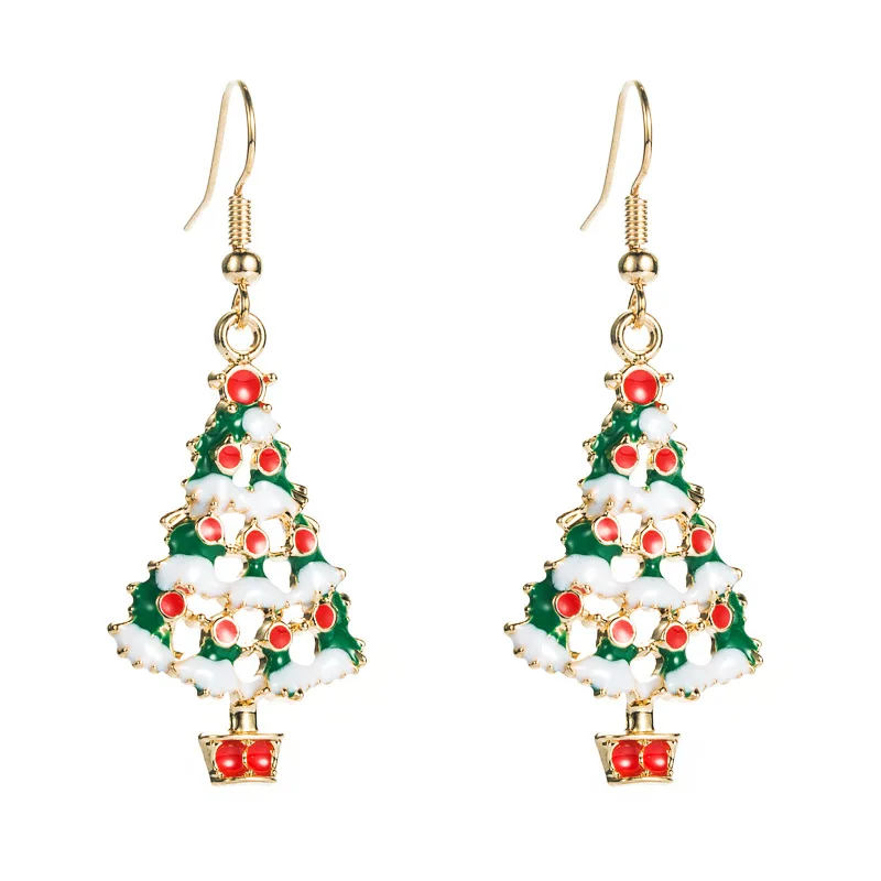 

Europe and the United States Christmas collection of fashionable earrings alloy oil hollowed-up Christmas tree earrings, As pic show