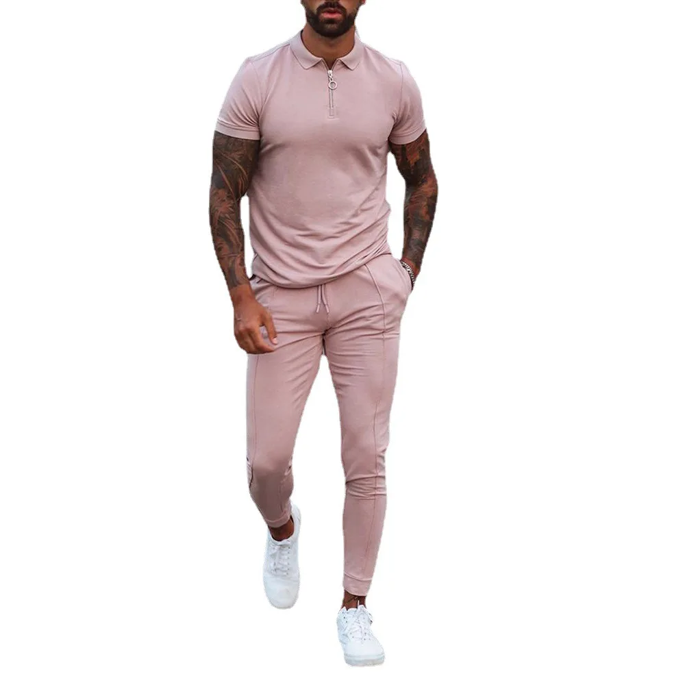 

OEM logo New autumn men short sleeve long pants two piece set casual style