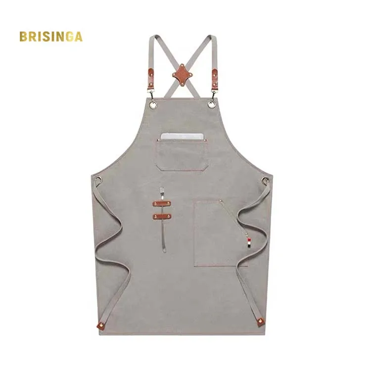 

Canvas Work cobbler nail tech aprons with Pockets for Women cleaning apron with pockets, Grey