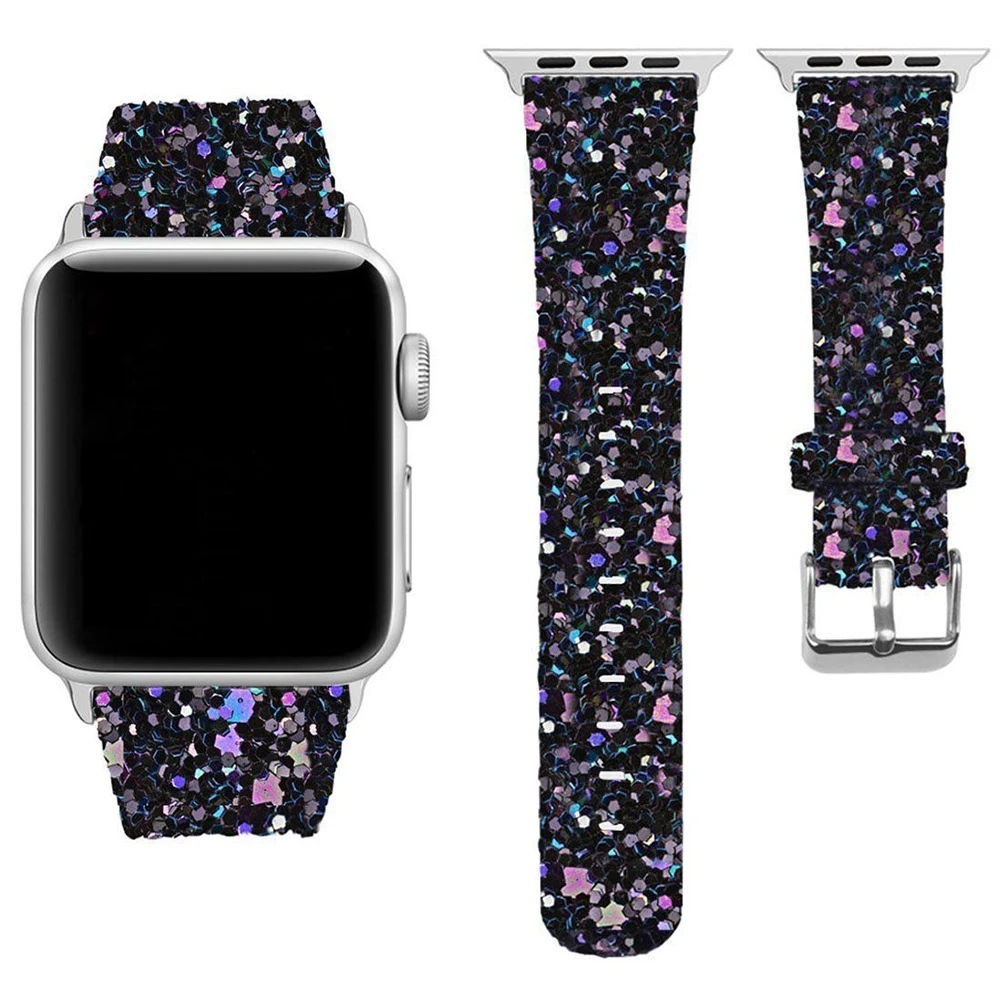 

Leather Band for Apple Watch 38mm 40mm 42mm 44mm Women Bling Diamond Genuine Shiny Glitter Strap for iWatch Series 6 5 4 3 2, Brown,black,blue,red