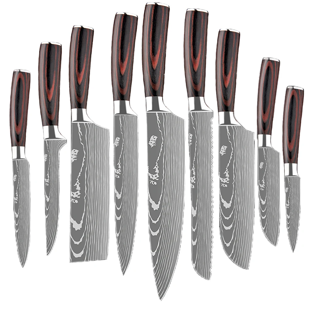 

9 Pieces Japan Damascus Stainless Steel Kitchen Knife Set 8 Inch Chef Knife