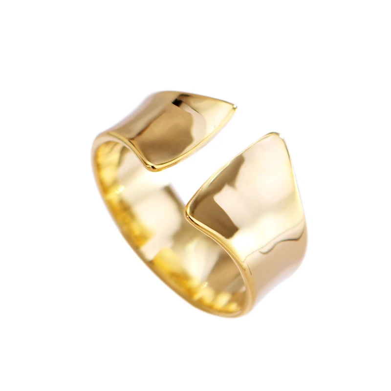 

Fukarni New Facebook Fashion 18K Gold Plated Ring 925 Sterling Silver Simple Irregular Wide Surface Adjustable Ring KR276