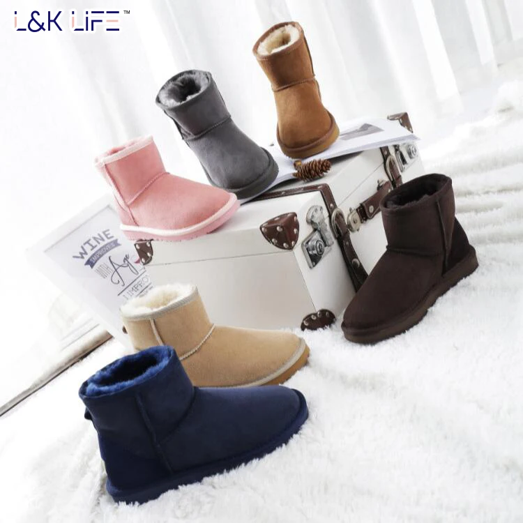 

New arrival beautiful Women Double Face Sheepskin Winter Women Ankle Boots Snow Boots, As picture show