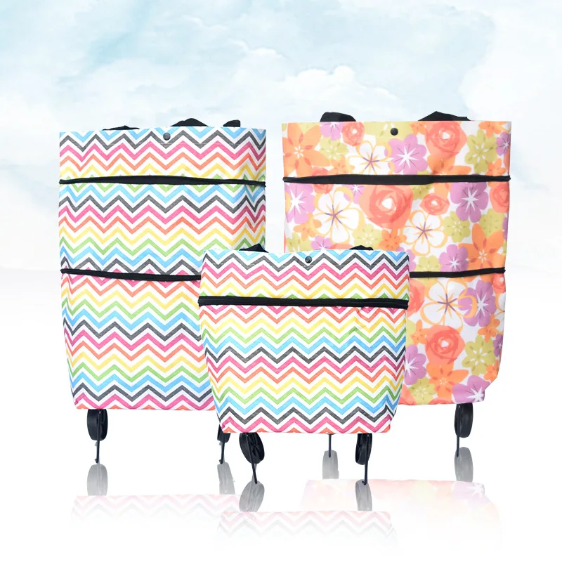 

Customizable Reusable Eco-Friendly Foldable Supermarket Shopping Trolly Tug Bag Shopping Wheel Grocery Bag, Red,orange,green