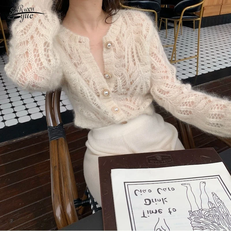 

Wholesale Autumn Sweet White Knitted Loose Cardigan Casual Wool Solid Sweater All-match Coat Long Sleeve Sweater Women Clothing