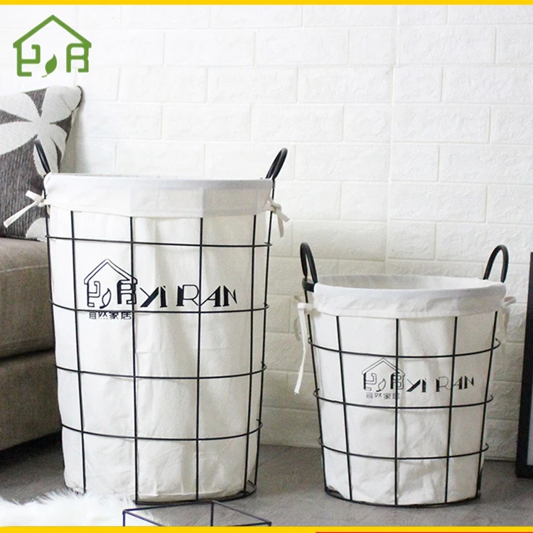 

China supplier customized wire metal laundry hamper basket iron dirty clothes basket with fabric liners wholesale, Black,customizable