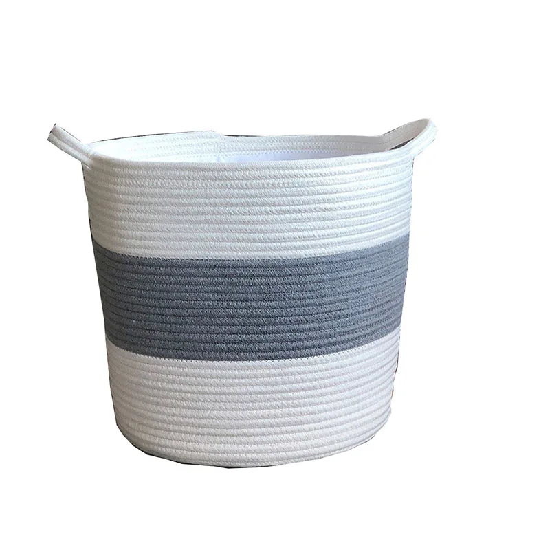 

Living Room Bathroom Decorative Woven Cotton Rope Basket with Handles for Books Magazines Toys, Grey or multi