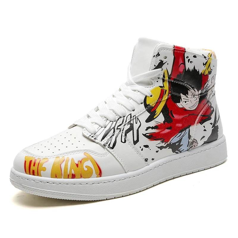 

Ziitop One Piece Graffiti Women Couple Sneakers AJ 1 Anime Shoes Retro Sports Sneakers Men, White