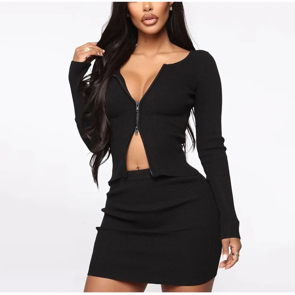 

2020 new arrivals autumn collection women knitted two pieces skirt set for ladies