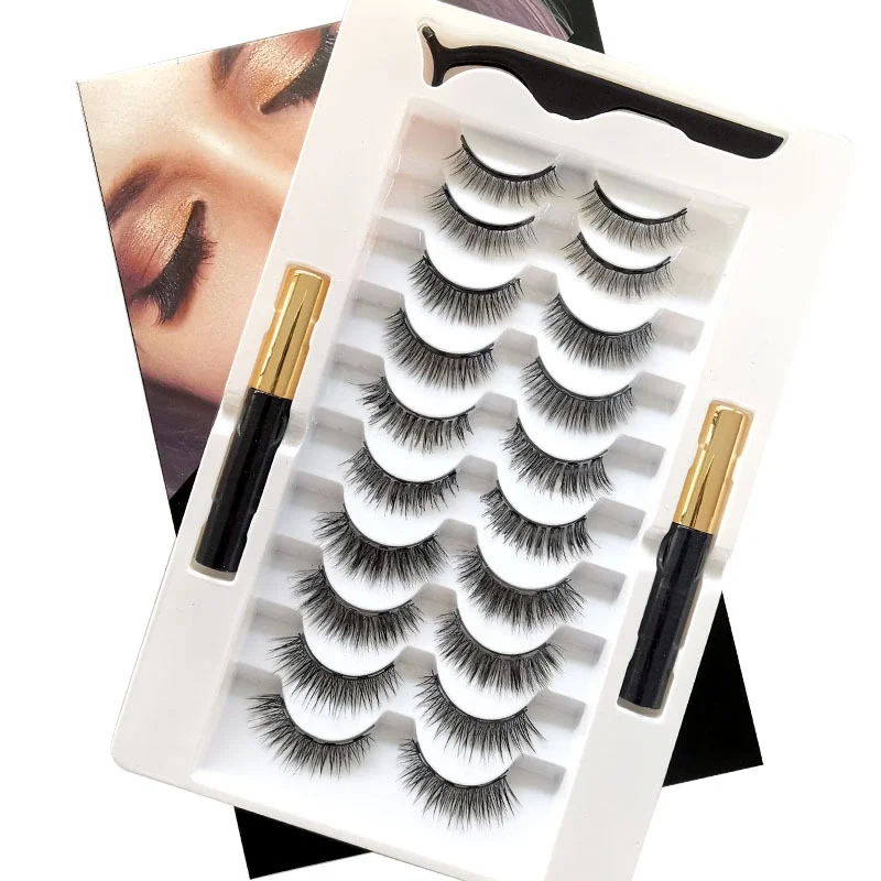 

wholesale 10 pairs magnetic lash 5 pieces 3d faux mink eyelash with packaging, Custom color