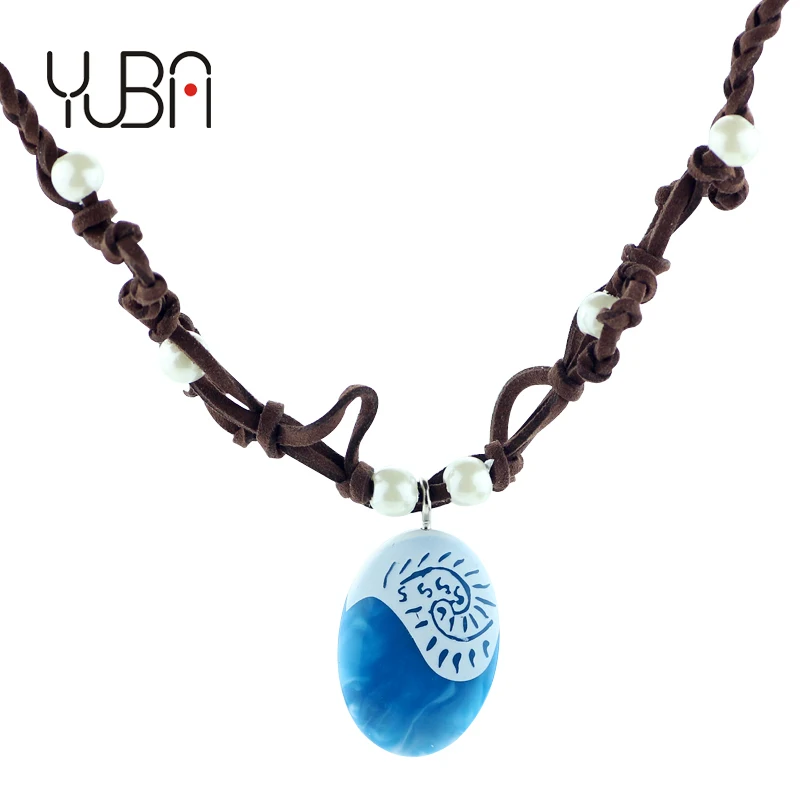 

Romance Blue Stone Luminous Pendant Necklaces Polynesia Ocean Princess Moana Rope Chain Necklace Women Female Fashion Jewelry, Blue color