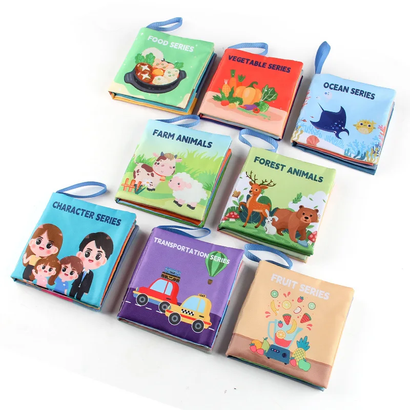 

High Quality 3D Baby Early Learning Montessori Book Toy 4 Pages 8 Sides Baby Quiet Soft Cotton Cloth Educational Book Set