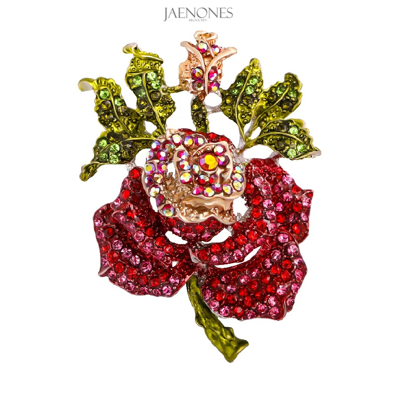 

JAENONES High Quality Fashion Custom Luxury Vintage Rhinestone Flower Brooch Rose Brooch For Women