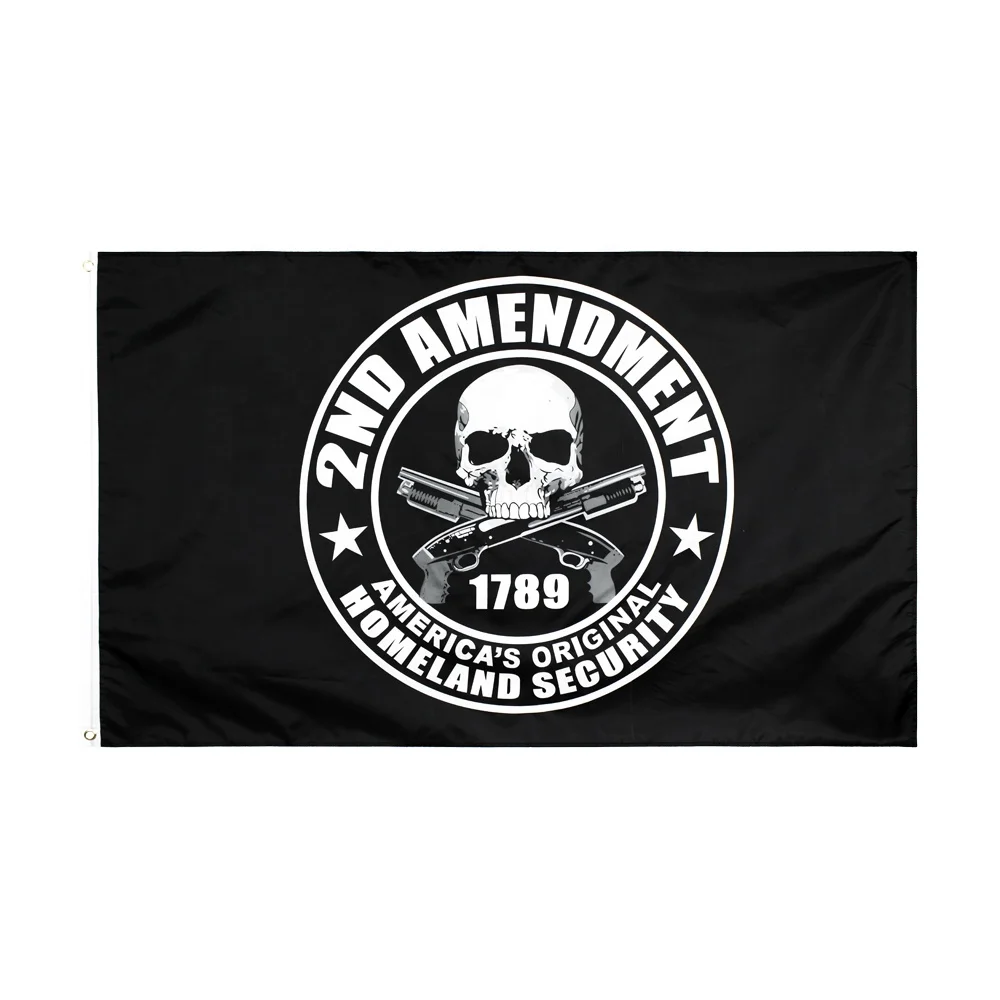 Wholesale 3x5ft 1789 2nd Amendment Skull Flag Polyester Silk Screen Printed Wood Flagpole