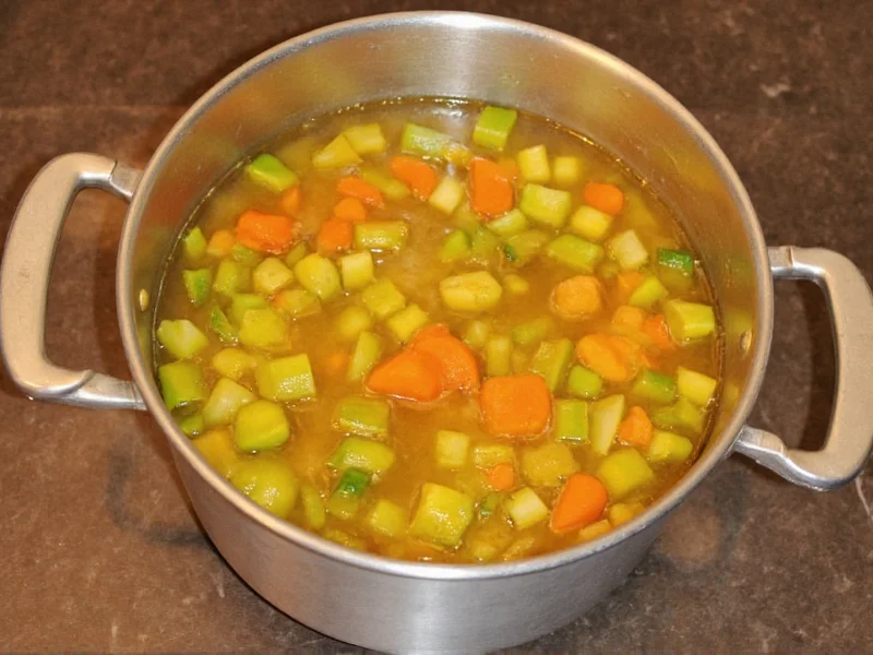 Simmering pot of homemade vegetable soup