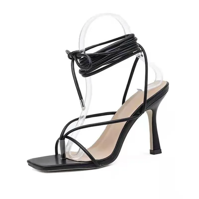 

Heel sandals shoes for woman Fashion Strap Ankle Square Toe Heels for Ladies, Black