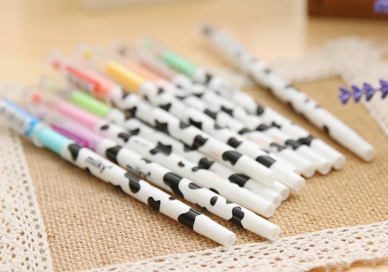 12 Pcs/Lot Milky Gel Pen Kawaii Cow Pens Canetas Escolar Japanese  Stationery New