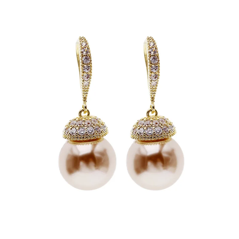 

18k gold plated pearl earrings wholesale jewelry Korean drop earrings Rhinestone pearl earrings for women