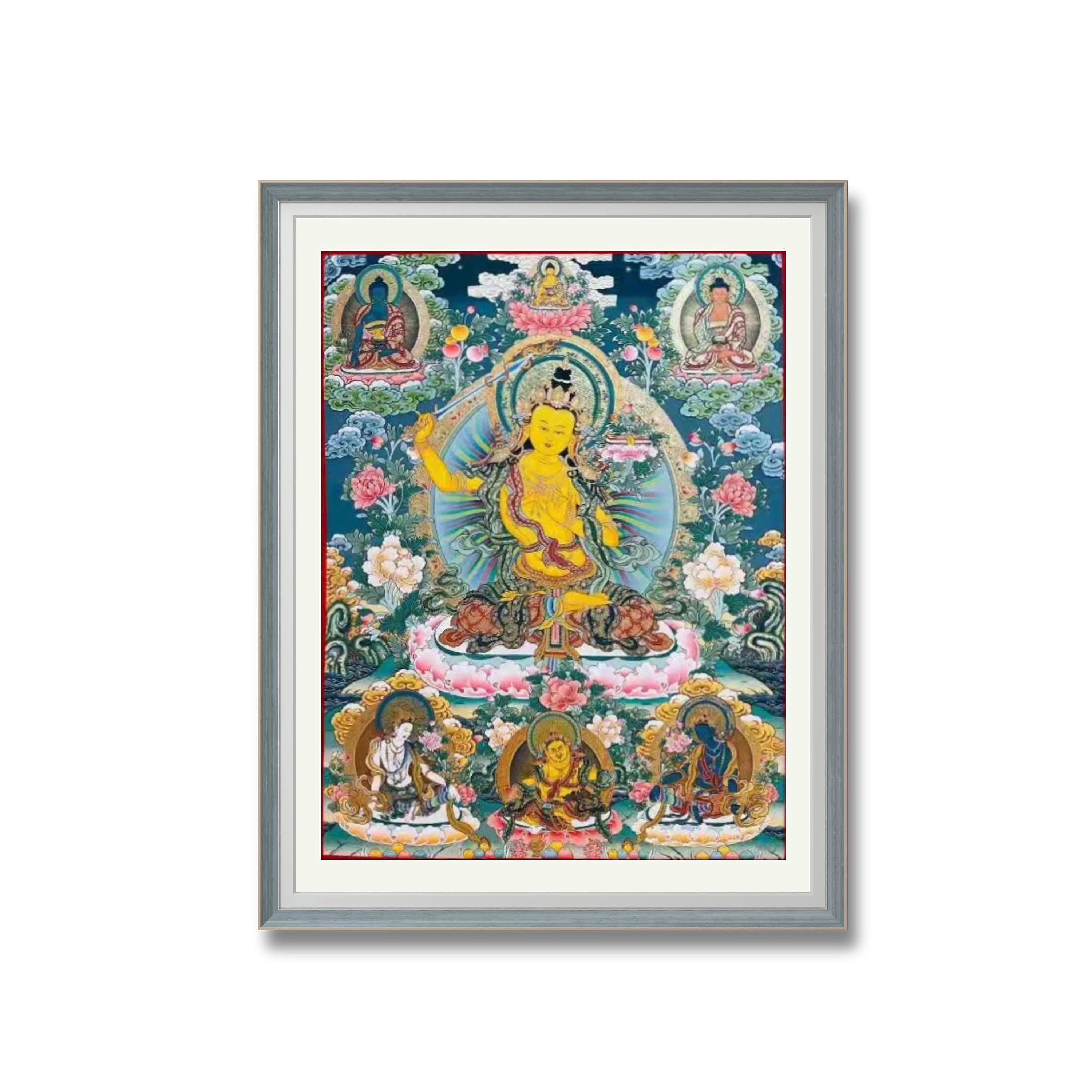 

Custom pure gold hand painted Buddhist portrait the Bodhisattva Manjusri Thangka WS-003