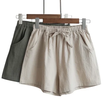 

Mzl's Love Solid Colors Women Causal Linen Cotton Shorts Loose Thin Summer Hot Pants Wide Legs Leisure