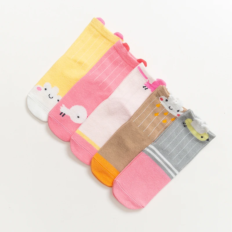 100%Cotton 5pair package animal head kids 3D cartoon baby socks