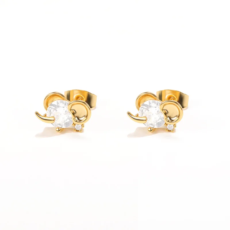 

2022 Statement Zircon Earrings Animal Series Earrings Silver Gold Plated Elephant Stud Earrings for Women Girls, Picture shows