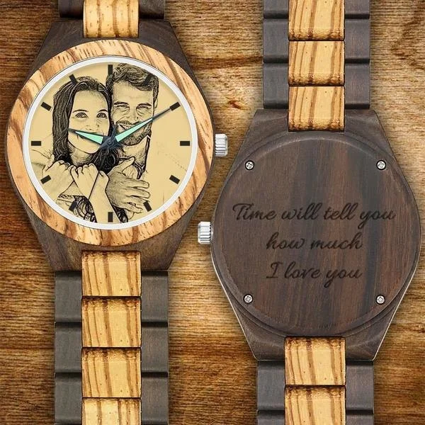 

45mm Men Watches Custom Logo Engraved Watch Quartz Photo Wooden Watch For Boyfriend Gift