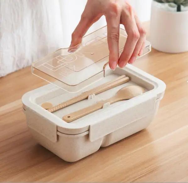 

850ml Wheat Straw Lunch Box Healthy Material Bento Boxes Microwave Dinnerware Food Storage Container Lunchbox, As photo