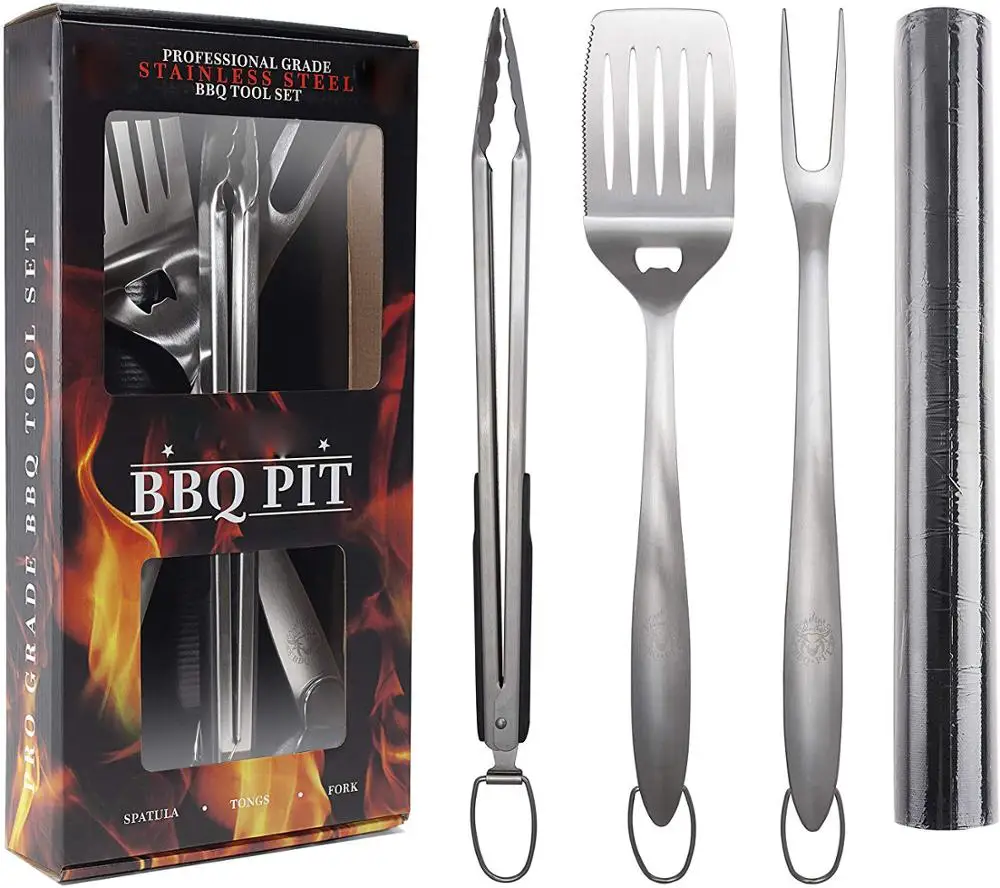 

Professional Grade 18" Long Stainless Steel 4-Piece Barbecue Grill Kit