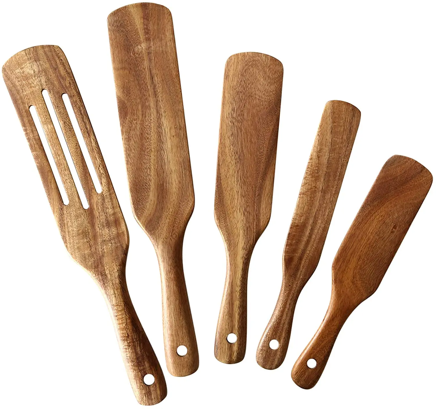 

Amazon 5 Pack Non-Stick Custom Logo Wooden Serving Spoon Spatula Teak Wood Kitchen Utensil Cooking Set