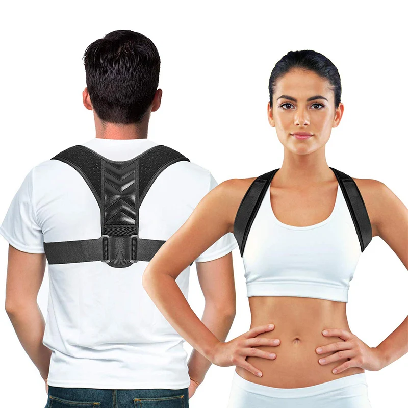 

Custom Logo Adjustable Back Support Brace Posture Corrector Front Clavicle Straps Corrector De Postura Back Shoulder Body Belt, Black