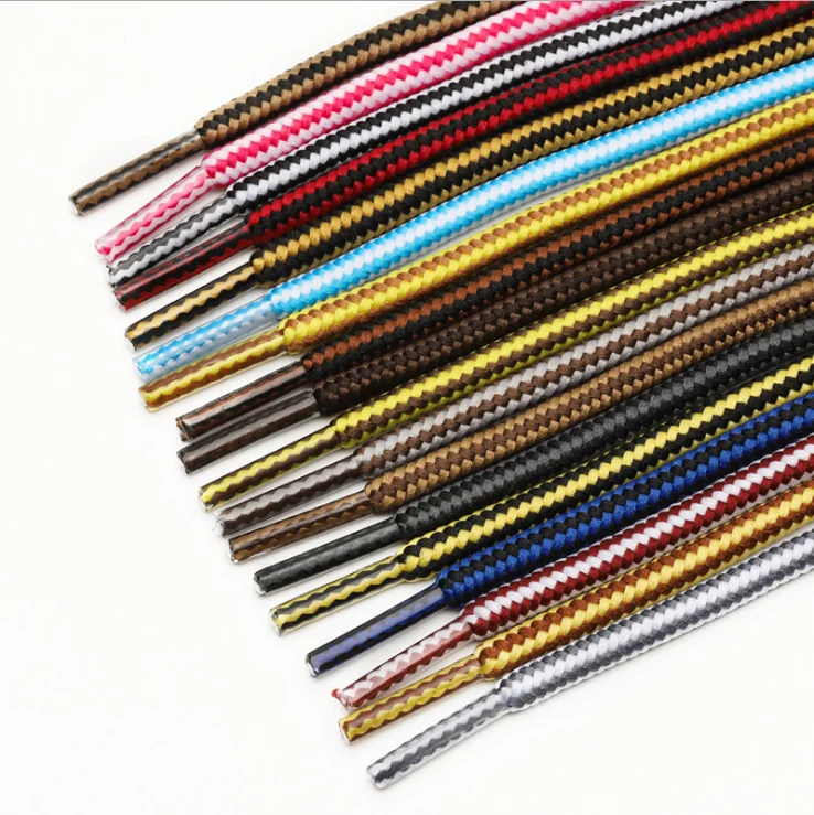 

Can custom fashion mixed color shoe lace 4mm wide 0.8-1.8m length work boots two-tone shoe lace Outdoor shoelaces