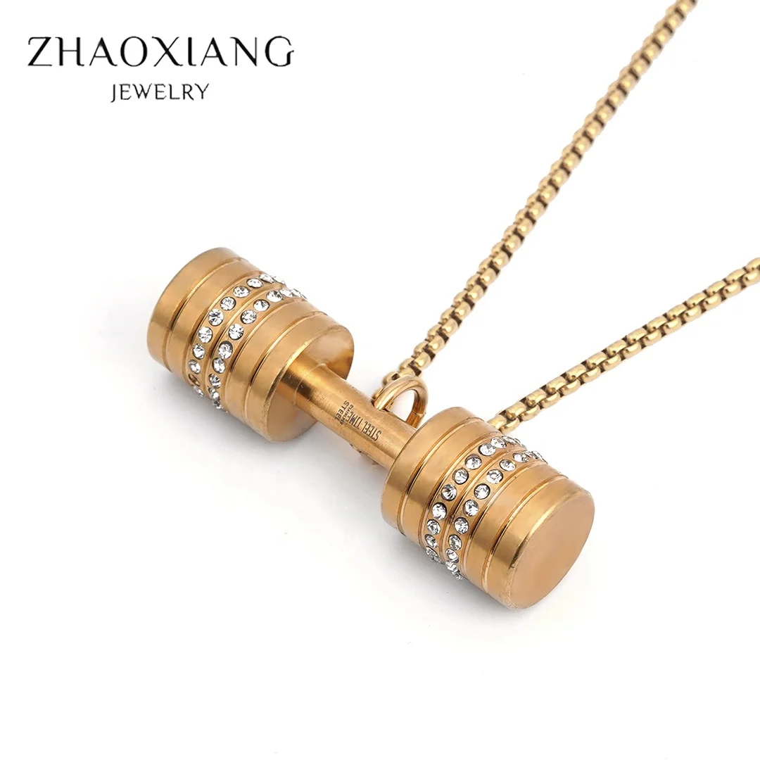 

Sports Necklaces Pendants For Men Barbell Chain Gold Plated 2021 Fashion Fitness Dumbbell Stainless Steel