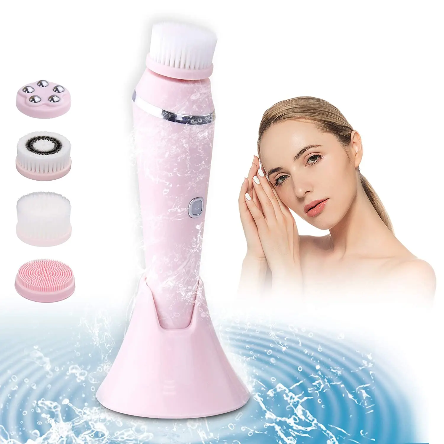 

Electronic Facial Spa Skin Massage Electric Rotating Rechargeable Face Cleansing Brush Set 4 In 1