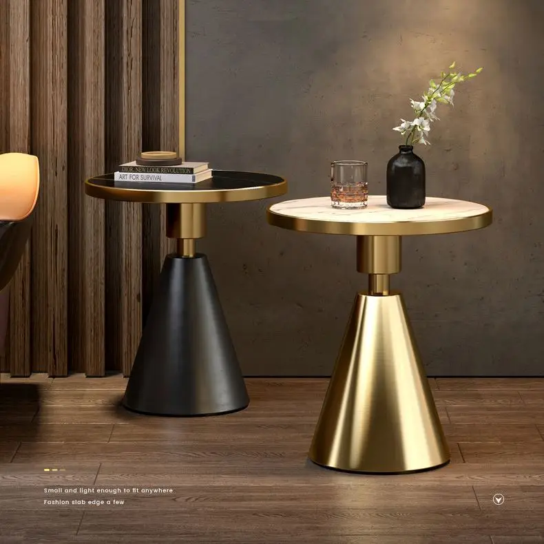 

Italian Style Fashion Light Luxury Tea Center Living Room Furniture Slate Rock Round Golden Metal Iron Coffee Table