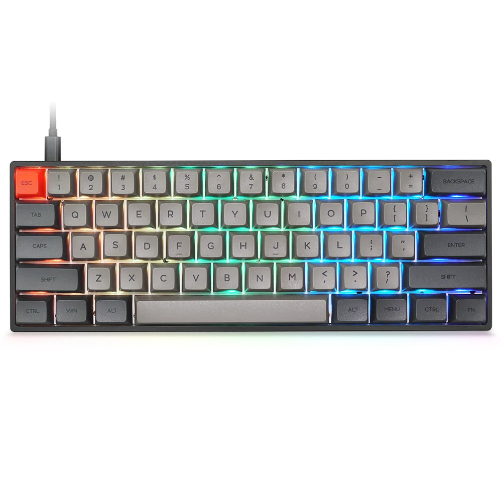 

Wholesale hotswap SK61 GK61 Gateron switch pbt dye-sub ergonomic RGB 60% gaming mechanical keyboard, Black/ white