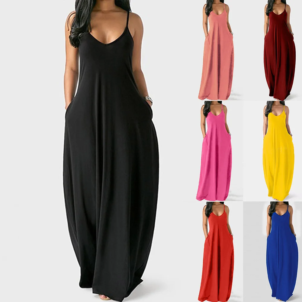 

Plus Size Long Maxi Dress Women's Casual Dresses Loose Sun Dress With Pockets, 11colors