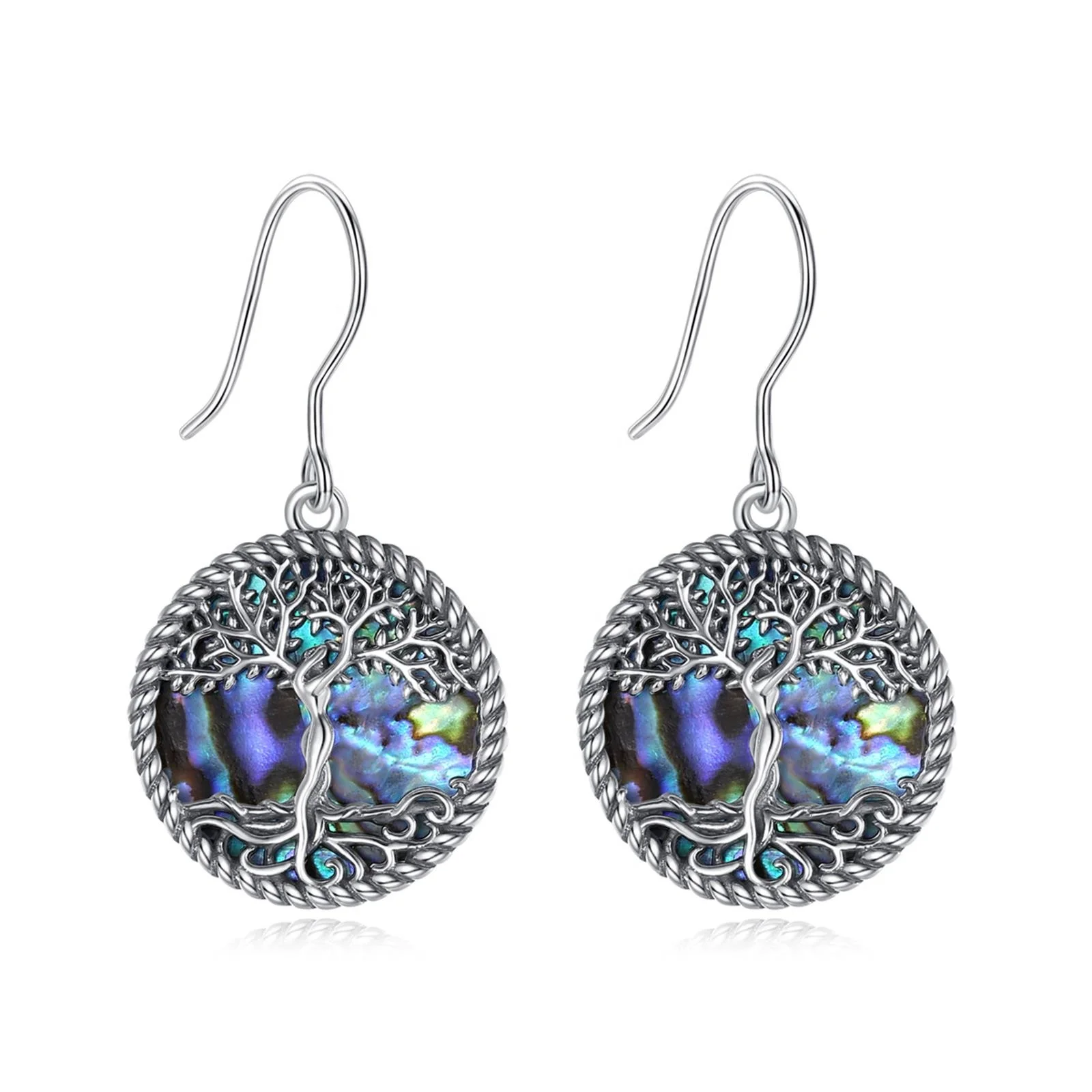 Isunni Tree Of Life Pattern 925 Sterling Silver Jewelry Mother Of Pearl Abalone Shell Earring