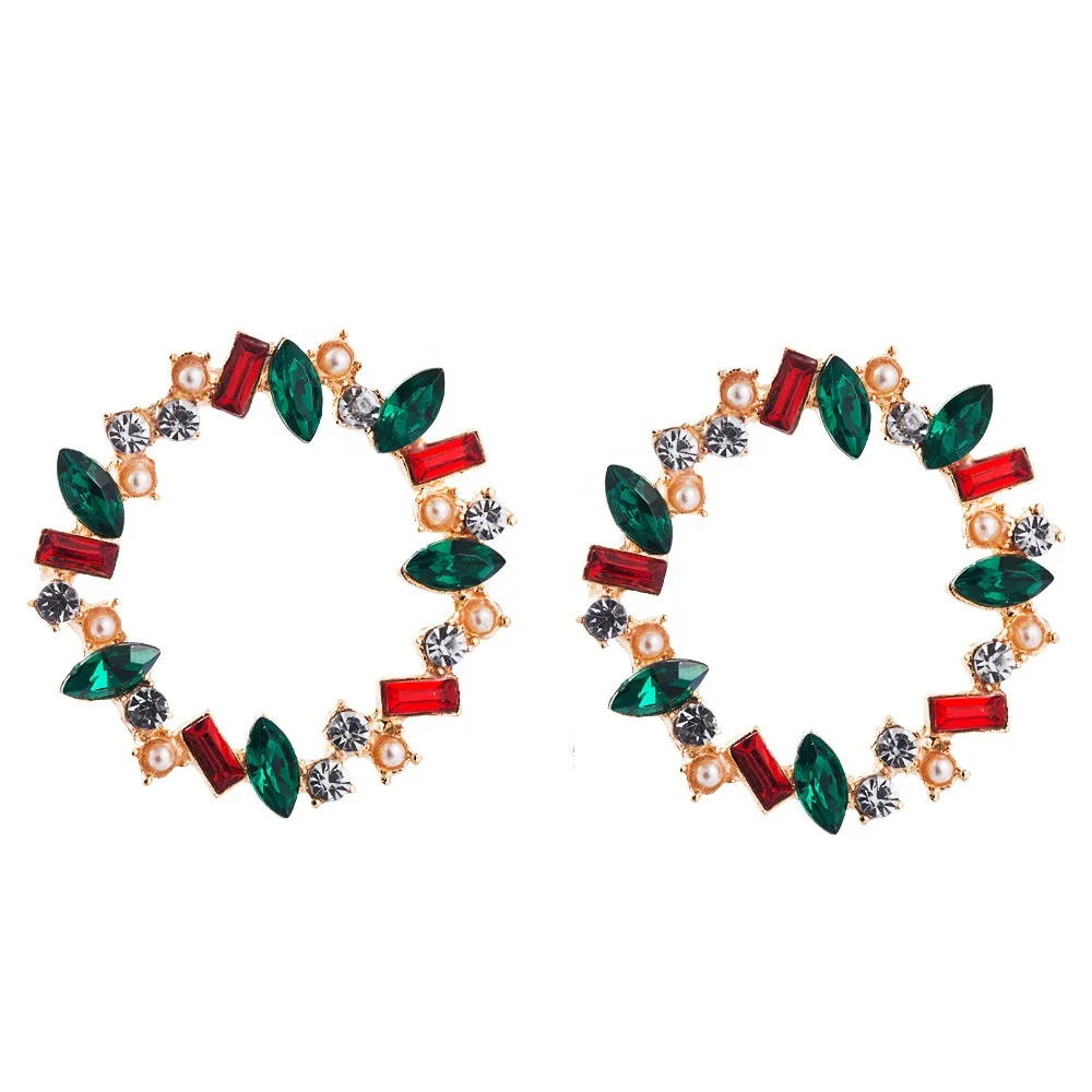 

Bohemian Rainbow Crystal Shiny Glass Round Earrings for Women Fashion Luxury Wedding Party Drop Earrings Lady Gift, Picture shows