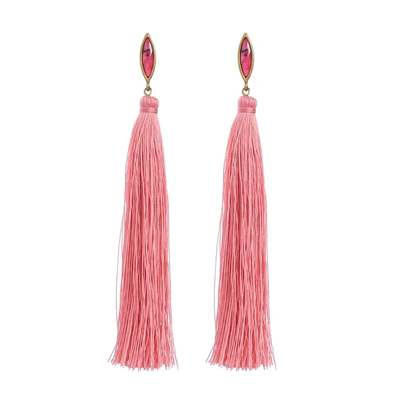 

ed01690c Bohemian Pink Fringe Tassel Women Fashion Long Elegant Dangling Statement Boho Jewelry Earrings Vendors