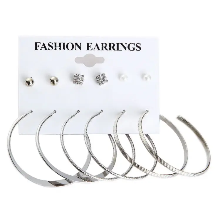 

Big circle earrings 6-pair set earrings pearl diamond exaggerated earrings
