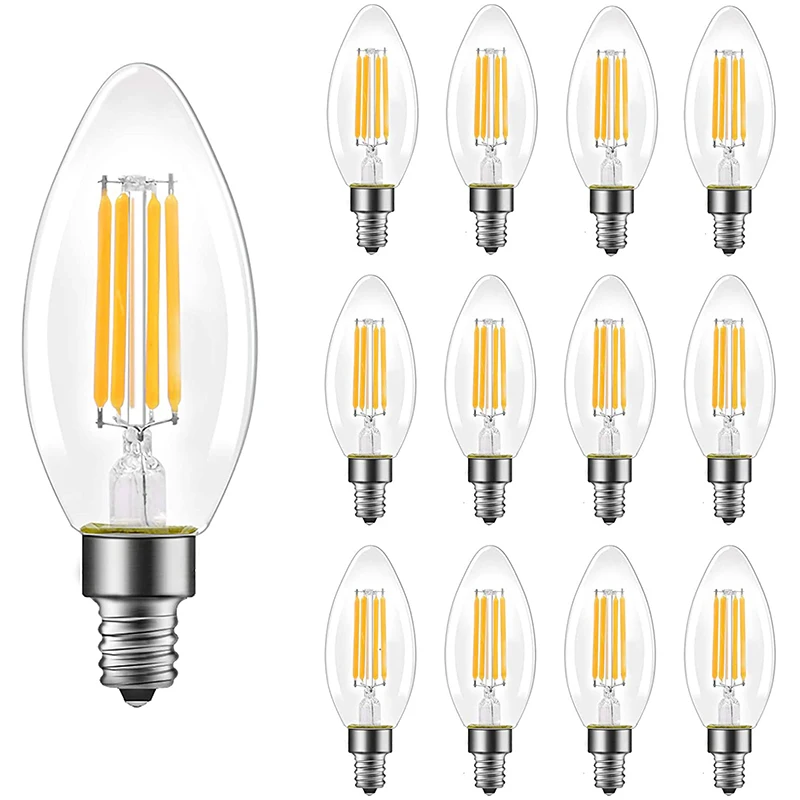 Worbest LED Candelabra Bulb Dimmable 4W 4000K Cool White, Vintage  Filament Bulb E12 Base Clear Glass For UL Listed