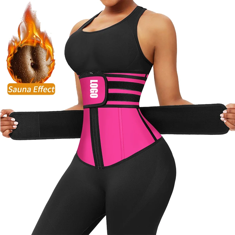 

HEXIN Custom Logo Money Print Compression Double Strap Women Lose Weight Fat Tummy Trimmer Latex Waist Trainer Body Shaper