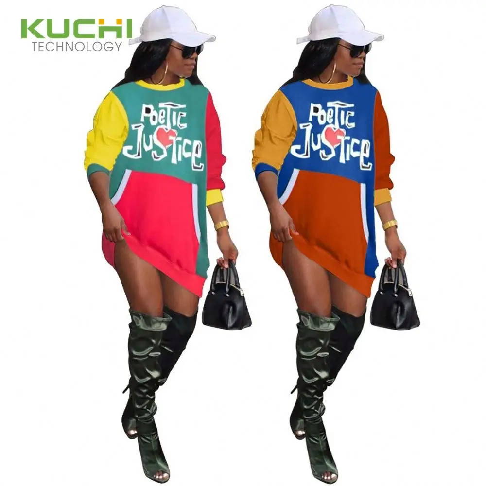 

KC2018 European and American fashion letter printing loose stitching dress
