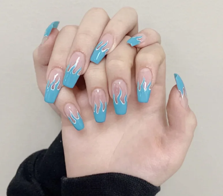 

New style Girls Soft Flame Style full Cover French Fingernails Fake Nails